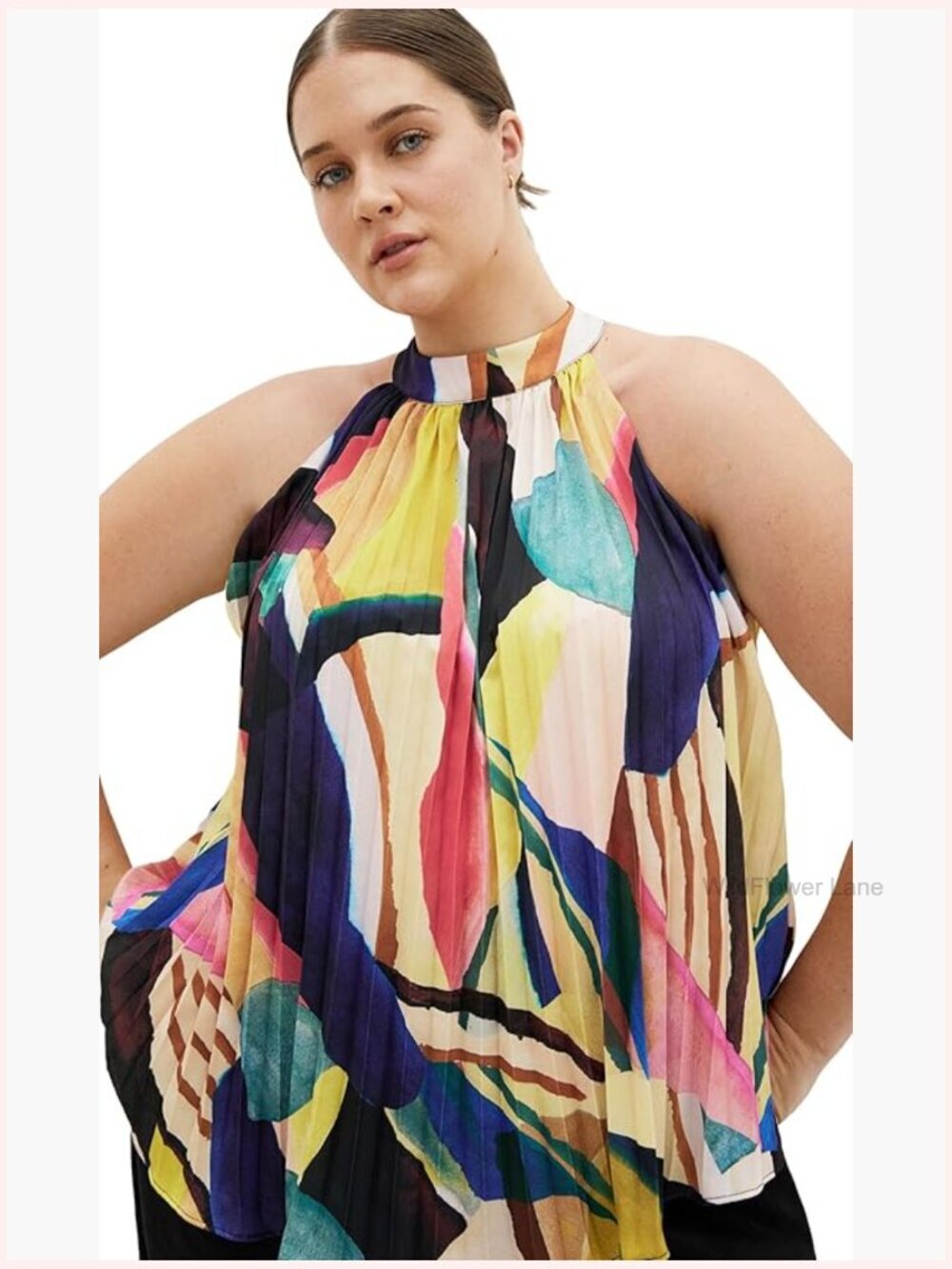 Plus Size Halter Neck Pleated Top Women Tunic Blouse